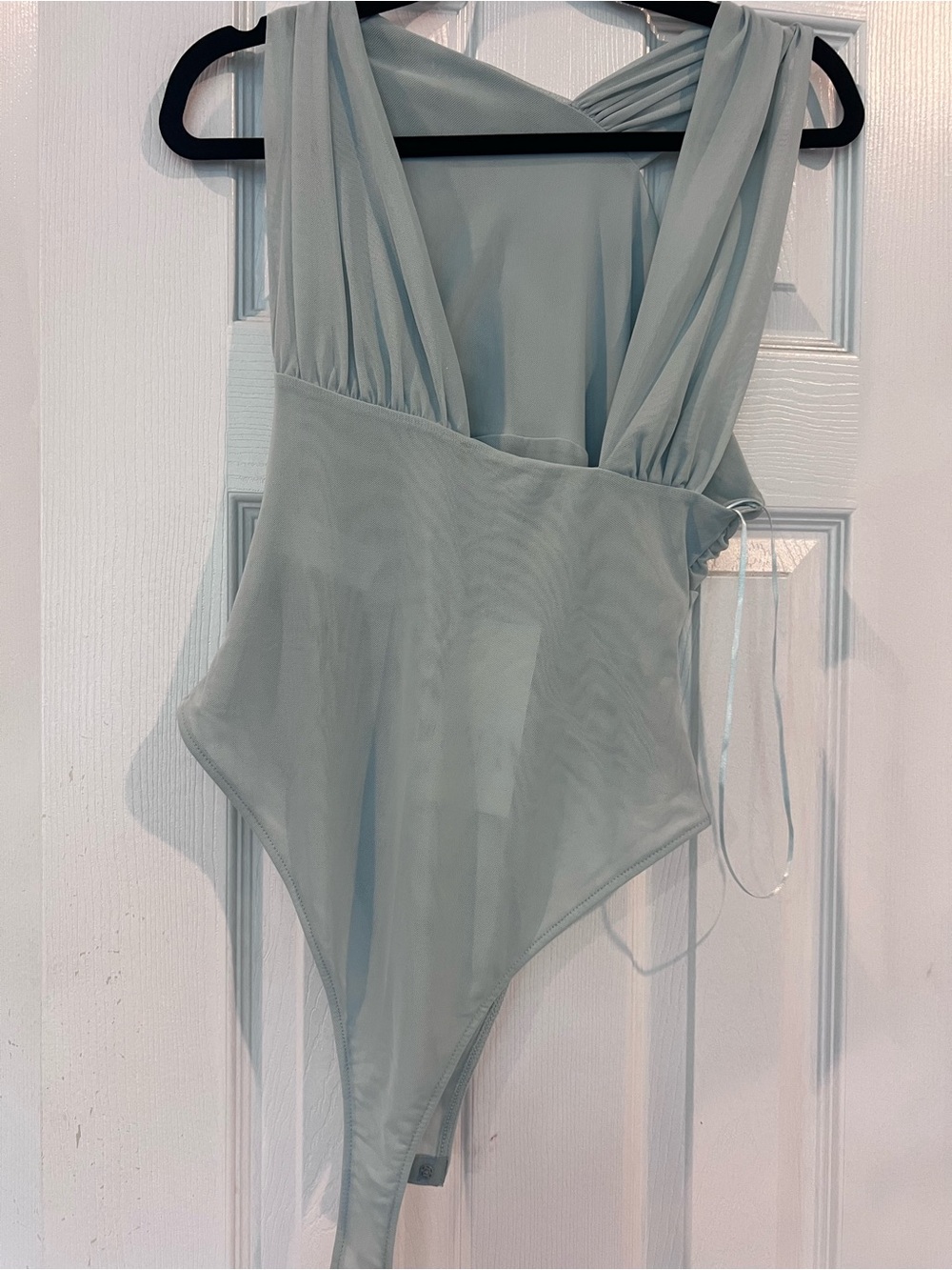 Zara Mint Green Sheer Plunge Bodysuit